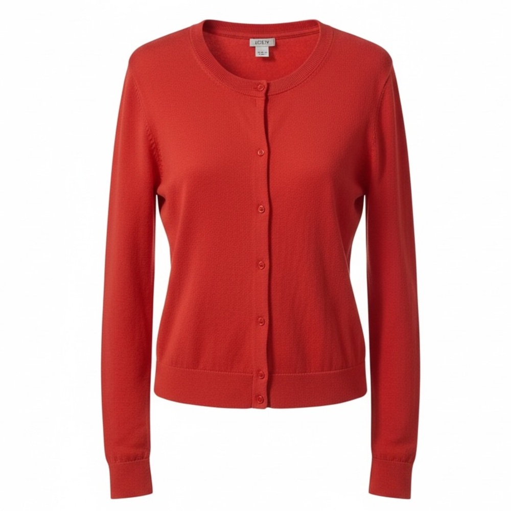 J. Crew Women's Red Orange Button-Front Crewneck Cardigan